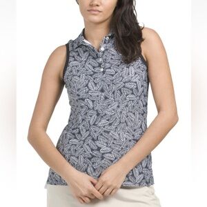 Peter Millar Women’s Sleeveless Golf Polo Top Black White Fern Size S - NWT $85